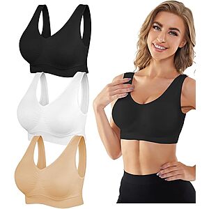 3-Pack YADIFEN Seamless Sports Bras w/ Removable Pads (Black/White/Beige) $10.49 ($3.50 each) + Free Shipping w/ Prime or on $35+