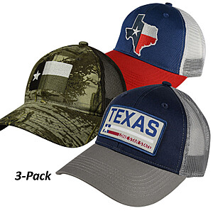 3-Pk Men's Mesh Back Texas Style Caps $12.50 + Free S&H