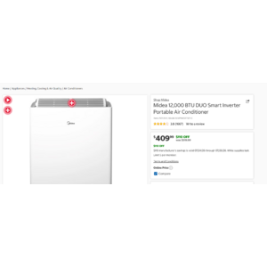Midea 12,000 BTU DUO Smart Inverter Portable Air Conditioner (Costco, $110 manufacturer's savings is valid 07/24/26 through 07/26/26.) $409.99
