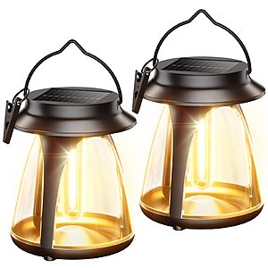 BUCASA Outdoor Waterproof Hanging Solar Lanterns w/ 2 Brightness Modes: 2-Pack $12.99, 4-Pack $25 + Free Shipping w/ Prime or on $35+