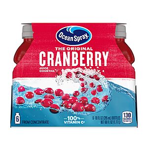 Ocean Spray Cranberry Cocktail Juice Drink, (Pack of 6) 10 Ounce, 60 Fl Oz~$3.24 With S&S @ Amazon