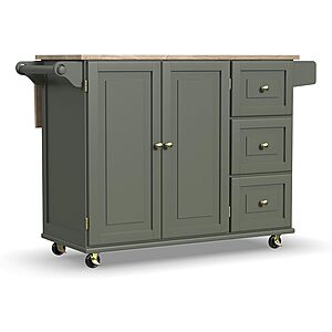 Homestyles Mobile Kitchen Island Cart w/ Wood Top & Dropleaf Breakfast Bar (Green) $165.99 + Free Shipping