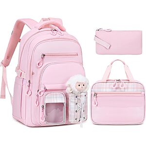 GeeWin Girls Backpack for School with Lunch Box & Pencil Case Set, 17 Inch Stylish Plaid Girls Bookbag $13.49