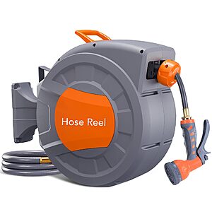 GAOMON Retractable Garden Hose Reel - 1/2 in x 72 ft, Wall Mounted, 9-Function Sprayer, Any Length Lock, 180° Swivel, Automatic Slow Rewind $56.69