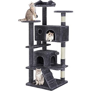 DUMOS 54" Multi-Level Cat Tree Tower w/ 2 Condos & Scratching Posts (Dark Grey) $37.92 + Free Shipping