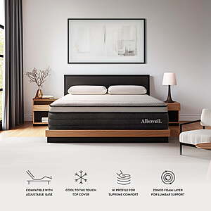 The Allswell Relax 14" Bed in a Box Hybrid Mattress, California King $218