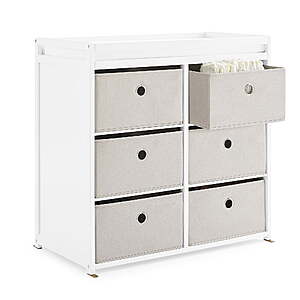Delta Children Hayes Baby Changing Table with Fabric Bins, Bianca White/Flax Bins $51.6