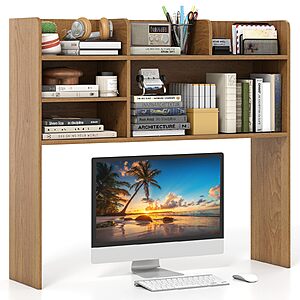 $39.99: Giantex 37" Desktop Bookshelf with 6 Shelves, Computer Desk Hutch, Natural at Amazon