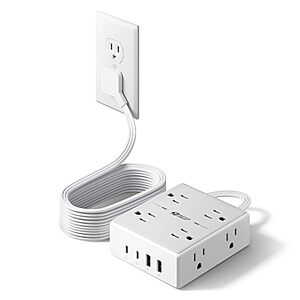 SUPERDANNY 10' Flat Plug Surge Protector Power Strip w/ 8 AC Outlets, 4 USB Ports & 1050J Protection $12.98 + Free Shipping w/ Prime or on $35+