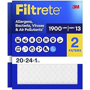 [NEW, SnS] $15.29 | Filtrete 20x24x1 Air Filter, MERV 13 MPR 1900, 2 HVAC Filters at Amazon