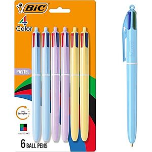 [SnS] $4.85** | 6-Pack BIC 4 Color Pastel Barrel Multicolor Ballpoint Pens (Medium Point, 1.0 mm, Assorted Colors) + 10% Back w/ Prime Visa Card at Amazon