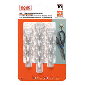 $2.66: (10 pack)BLACK + DECKER Wall Hooks, Removable, Holds up to 0.5 lb, Clear at Walmart.com