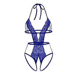 Avidlove Women One Piece Lingerie Deep V Floral Lace Bodysuit Babydoll Teddy Underwear Honeymoon Lingerie Blue Medium $4.99