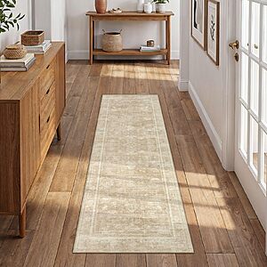 2x6 Machine Washable Runner Rug: Vintage Non Slip Low-Pile Stain-Resistant Hallway Floor Carpet $15.19