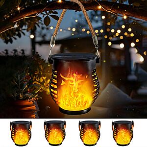 4 Pack Solar Lanterns Outdoor Waterproof Hanging Flickering Flame Lights $18.89