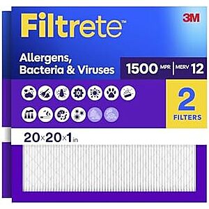 [SnS] $19.38 | 2-Pack Filtrete 20x20x1 Air Filter, MERV 12, MPR 1500 & More at Amazon