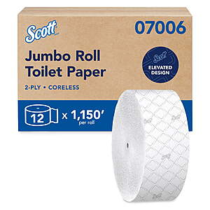 12-Rolls Scott Professional Coreless High-Capacity Jumbo Roll Toilet Paper (2-Ply 1,150 Sheets) $24.94 + Free Shipping w/ Walmart+ or on $35+