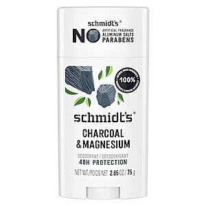 [NEW, SnS, AC] $3.99 | 2.65-Oz Schmidt's Aluminum-Free Vegan Deodorant Charcoal & Magnesium at Amazon