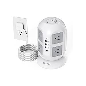 $19.99 | TESSAN 10ft Cord Power Tower (8 Outlets, 1 USB-C, 3 USB-A) at Woot!