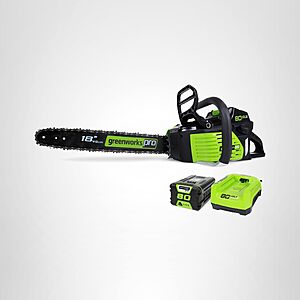 Greenworks 80V 18" Brushless Cordless Chainsaw (Great For Tree Felling, Limbing, Pruning, and Firewood) / 75+ Compatible Tools), 2.0Ah Battery and Rapid Charger Included $209.99