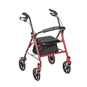 $37.60: Drive Medical Rollator Walker with Seat, Height Adjustable, Foldable Frame, 7.5" Wheels, 350 lb Limit, Red