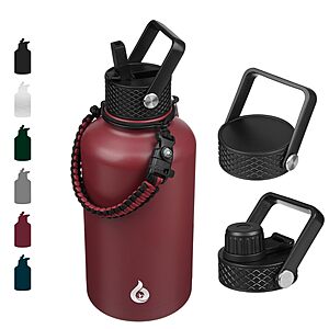 BJPKPK Half Gallon Insulated Water Bottles Lid, 64oz Large Water Jug, Stainless Steel Bottles with 3 Lids and Paracord Handle, Thermo for Hot & Cold Liquid, Brick Red $21.49