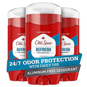 Old Spice Aluminum Free Deodorant For Men, High Endurance, 24/7 Sweat Defense & Odor Protection, 24/7 Freshness 3.0 oz (Pack of 3)~$8.93 With S&S @ Amazon