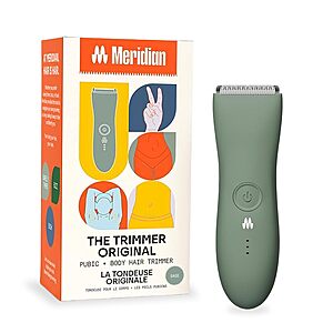 MERIDIAN The Trimmer Original - Body Hair Trimmer for Men, Electric Shaver for Pubic Hair, Chest, Legs & Bikini, Waterproof & Rechargeable, Sage $29.99