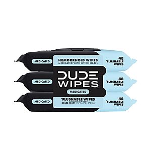 [S&S] $13.05: DUDE Wipes Medicated Hemorrhoid Flushable Wipes, Witch Hazel (144 Count)