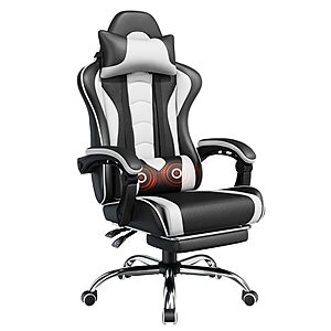 Yaheetech Gaming Chair with Footrest Massage Lumbar Pillow Black and White $77.39