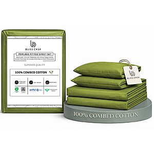 Bliss Casa Percale Cotton Sheet Set Twin Size, 3‑Piece, 100% Combed Cotton Sheets, Crisp & Cool, 15 in Deep‑Pocket Fitted Sheet, 1 Flat Sheet & 1 Pillowcase with Zee Hem $17.49