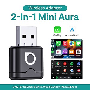 Ottocast Mini Aura Wireless CarPlay/Android Auto Adapter Dongle 2-in-1 $15