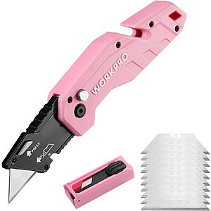 WORKPRO Folding Utility Knife w/ 10 Extra Blades (Pink) $8.99 + Free Shipping w/ Prime or on $35+