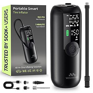 Woowind Bike Pump Portable Air Compressor for Cars & Bikes, 150 PSI $16.64   Amazon