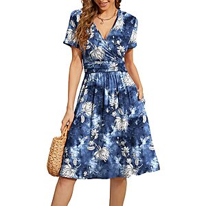 WEACZZY Women's Summer Short Sleeve Casual V-Neck Floral Party Dress w/ Pockets (Various) $14.99 + Free Shipping w/ Prime or on $35+