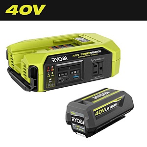 Ryobi 40V 300-Watt Portable Battery Inverter Power Source w/ 4.0 Ah Battery $189