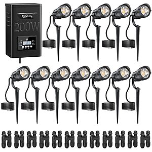 12W Landscape Lighting Kit with 200W Low Voltage Transformer, LED Outdoor Spotlights Wire Sold Separately, $66.58