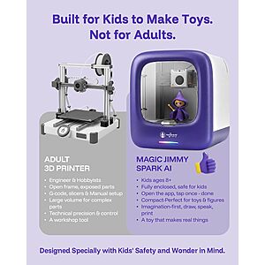 Magic Jimmy 3D Printer for Kids, AI-Powered Fully Assembled, Safe Enclosed Design, 8,000+ Toy Models, Built-in Camera, STEM Gift for Boys Girls, for Home and School Use $170