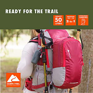 Ozark Trail Backpack Set, 35 Liter Hiker Backpack with Detachable 15 Liter Daypack, Red $14.97