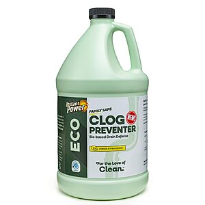 Instant Power Eco Clog Preventer - Enzyme Drain Cleaner Liquid and Deodorizer for Sink, Shower, Toilet, Garbage Disposal Cleaner 1 Gallonn $9.48