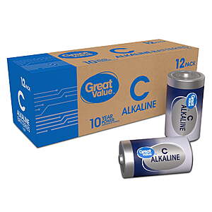 12-Pack Great Value Alkaline C Batteries $7.49 + Free Shipping w/ Walmart+ or on $35+