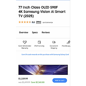 EPP Pricing Samsung OLED 77" - S90F  $1339.99