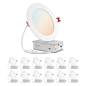 12-Pk 6 in. Contractor Series Adjustable CCT Dimmable Integrated LED Canless Recessed Light 5000K Daylight for Kitchen Bath Living Room $66.47