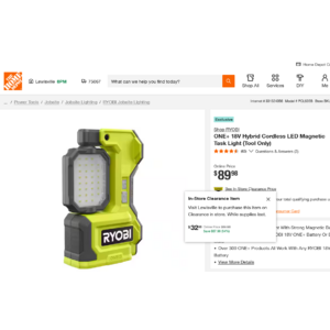 ONE+ 18V Hybrid Cordless LED Magnetic Task Light - Home Depot In-Store Clearance YMMV B&M $32