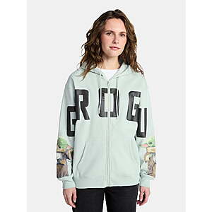 The Mandalorian Women's Grogu Graphic Zip-Up Hoodie with Long Sleeves, Sizes XXS-XXL $5.98