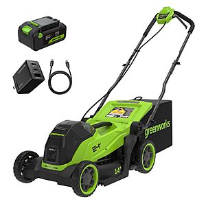 Select Accounts: 14" 24V Greenworks Cordless Push Lawn Mower w/ 5 Ah Battery & Charger $187 AC + FS @ Amazon $186.99