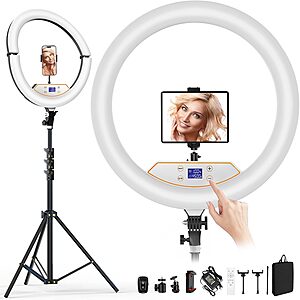 18" Ring Light with Stand: Touch Screen LED Display & 60" Tall Tripod $40.66