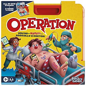 $12 Free Ship AMZ Prime or  Walmart+  Operation Electronic Board Game with All-in-One Carrying Case, Kids Games for Kids, 6 and up