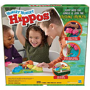 Hungry Hungry Hippos Board Game for Preschoolers, Ages 4 and up, For 2 to 4 Players $9.79 WALMART
