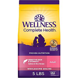 5-Pound Wellness Complete Health Sensitive Skin & Stomach Dry Dog Food (Salmon & Rice) $4.27 w/ S&S + Free Shipping w/ Prime or on $35+